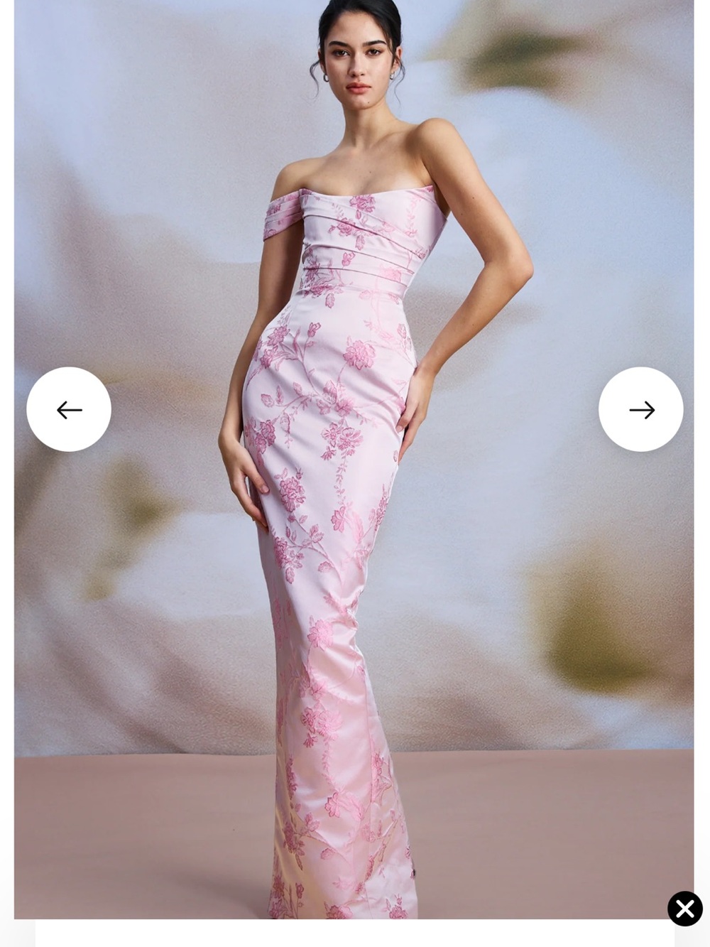 Off-Shoulder Pink Floral Maxi Dress